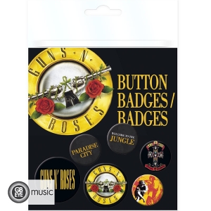 Guns N Roses - Button Badges Lyrics And Logos 6 pack in der Gruppe Minishops / Guns N Roses bei Bengans Skivbutik AB (1251954)