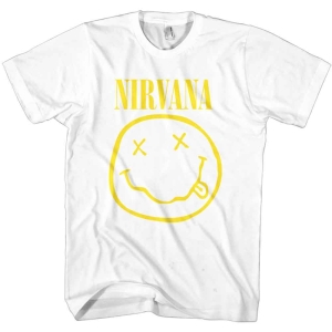 Nirvana - Yellow Happy Face White T-Shirt in der Gruppe MERCHANDISE / T-shirt / Pop-Rock bei Bengans Skivbutik AB (3834121r)