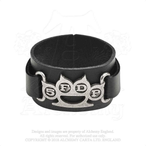 Five Finger Death Punch - Knuckle Duster Leather Wriststrap in der Gruppe MERCHANDISE / Merch / Hårdrock bei Bengans Skivbutik AB (5536875)