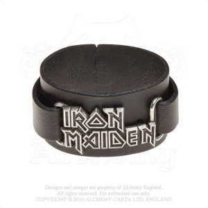 Iron Maiden - Logo Leather Wriststrap in der Gruppe MERCHANDISE / Merch / Hårdrock bei Bengans Skivbutik AB (5536880)