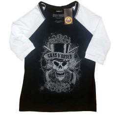 Guns N Roses - Faded Skull Lady Bl/Wht Raglan:1Xs